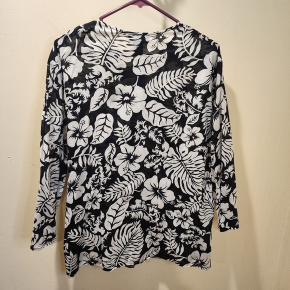 LAUREN Ralph Lauren black and white tropical print relaxed fit blouse size XL - Picture 9 of 9